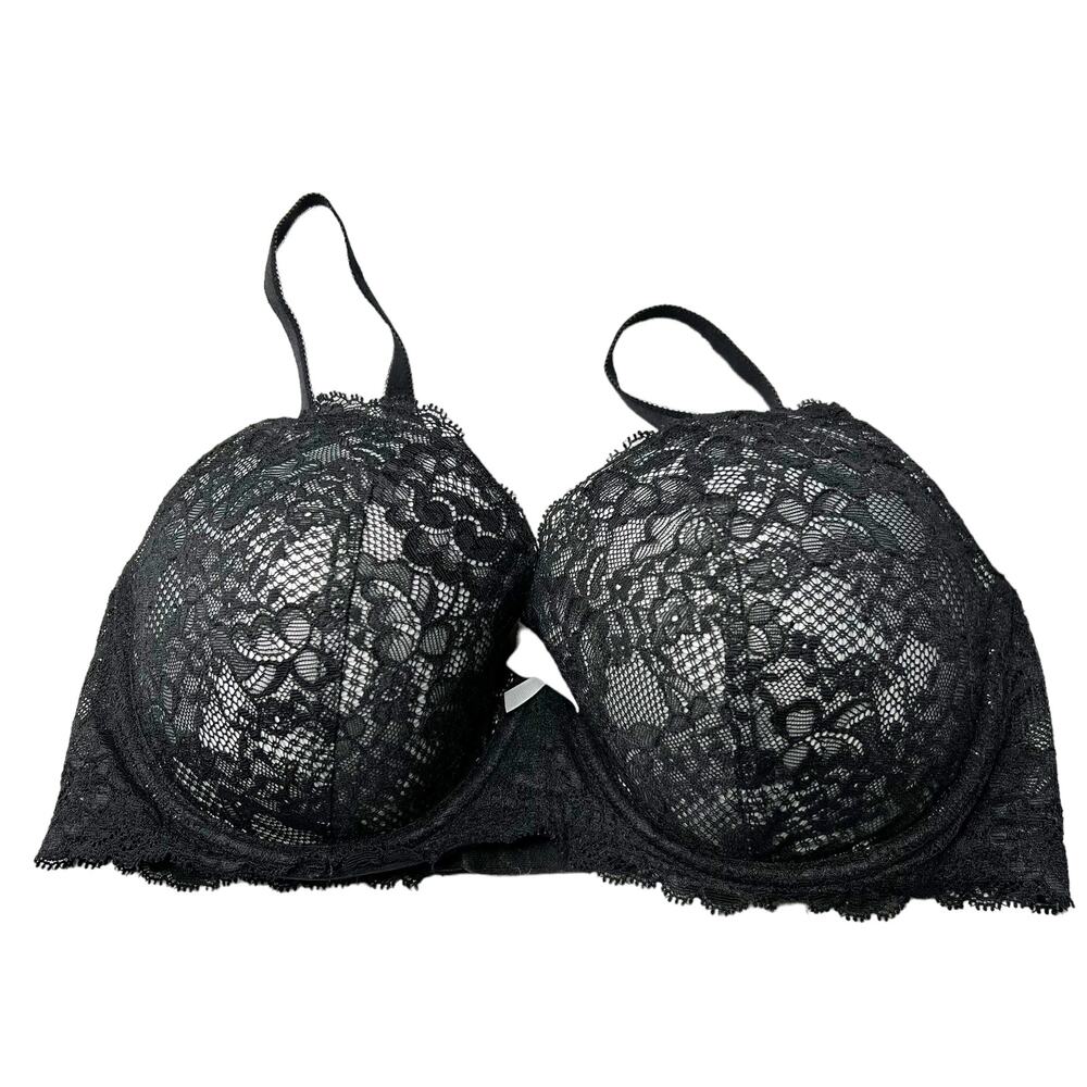 Victoria's Secret Dream Angels Lined Demi Black Lace Pushup Bra Size 34DD